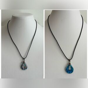 Dual Blue Teardrop Pendant Necklace